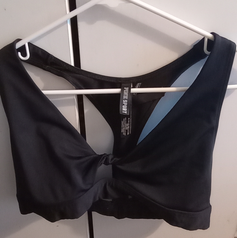 PINK SPORT Ultimate Lightly Lined Twist Front sport/swim Bra, Black, Sz XL